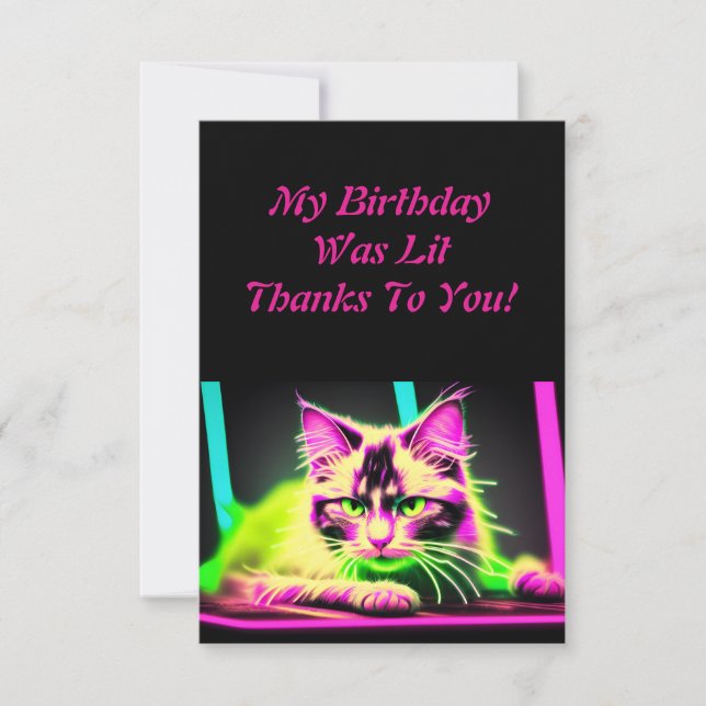 Neon Feline Fiesta Teen Girl Birthday Thank You Card (Front)