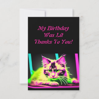 Neon Feline Fiesta Teen Girl Birthday Thank You Card