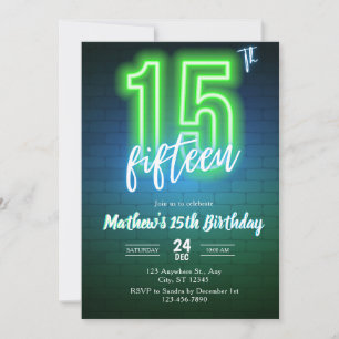 Neon fifteenth birthday Invitation