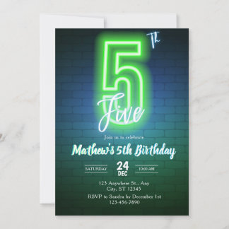 Neon fifth birthday Invitation