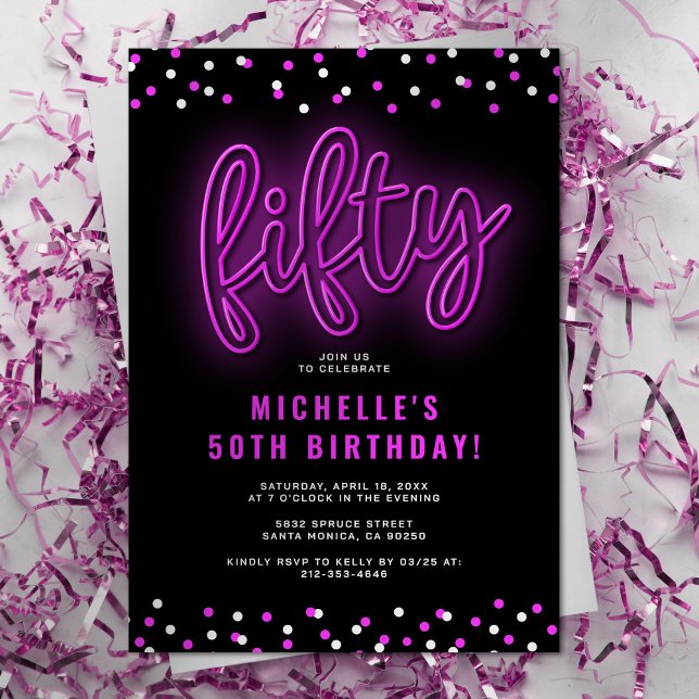 Neon Fifty Birthday Party Invitation (Creator Uploaded)