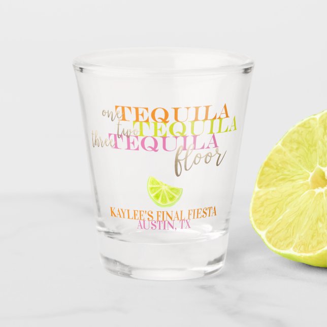 Neon Final Fiesta Bachelorette Party Favour Shot Glass (Front)