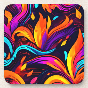 Neon Fire Design with Fiery Icons Coaster