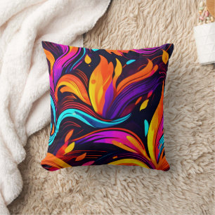 Neon Fire Design with Fiery Icons Cushion