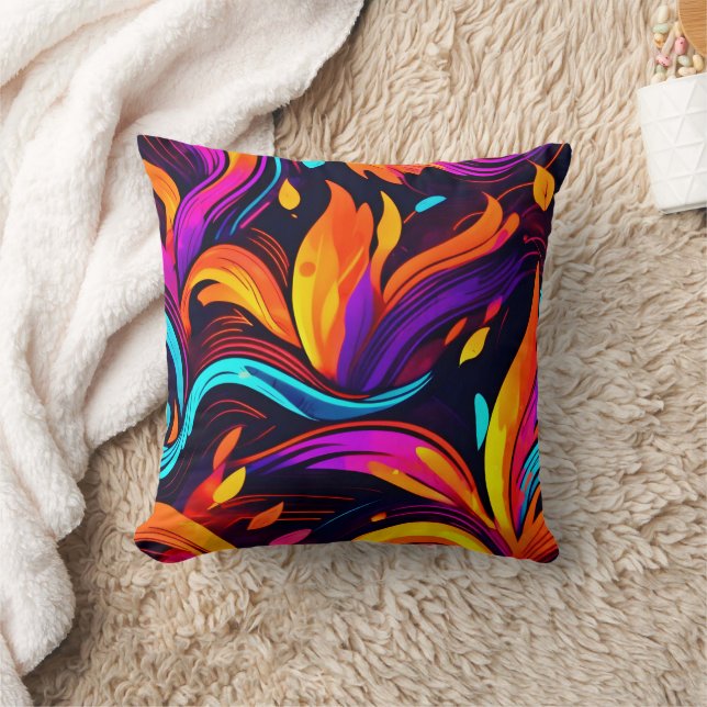 Neon Fire Design with Fiery Icons Cushion (Blanket)