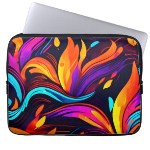 Neon Fire Design with Fiery Icons Laptop Sleeve