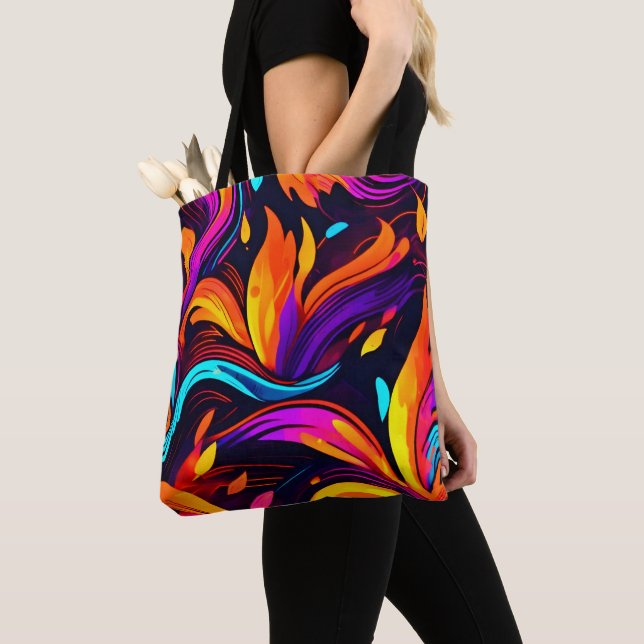 Neon Fire Design with Fiery Icons Tote Bag (Close Up)