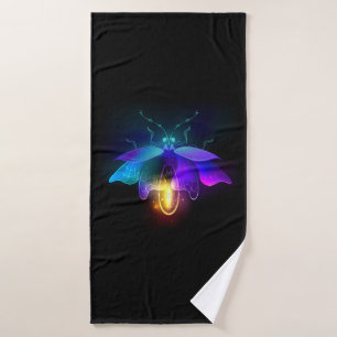 Neon Firefly on black Bath Towel