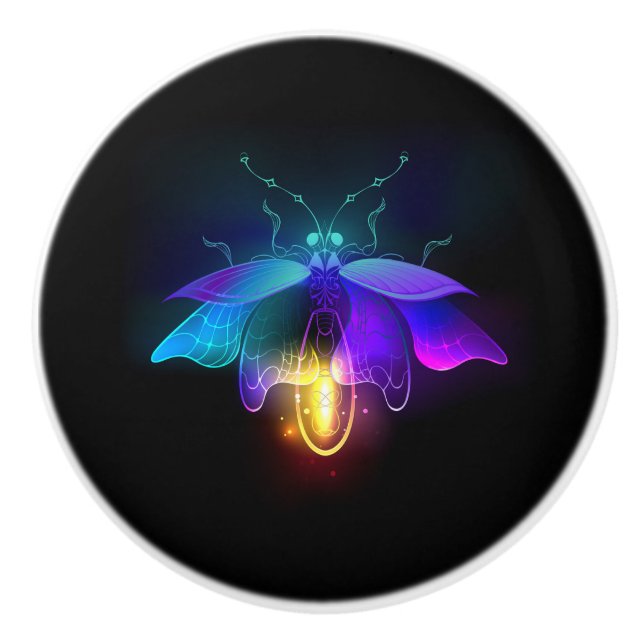 Neon Firefly on black Ceramic Knob (Front)