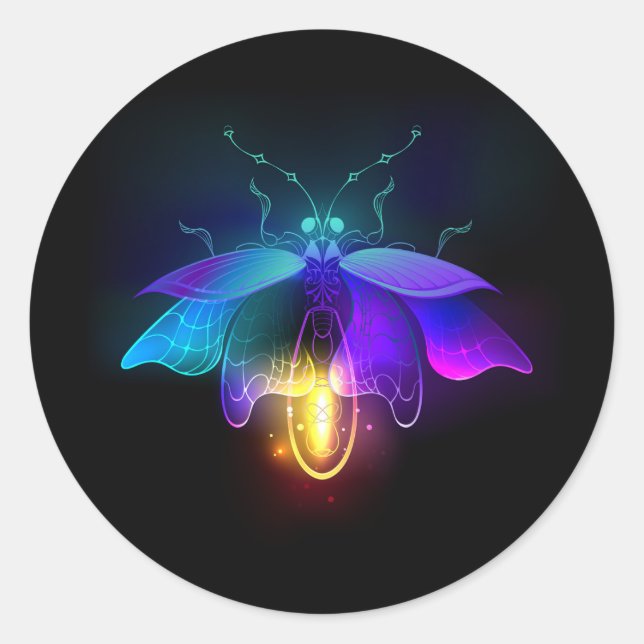 Neon Firefly on black Classic Round Sticker (Front)