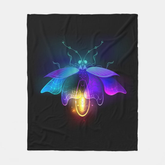 Neon Firefly on black Fleece Blanket (Front)