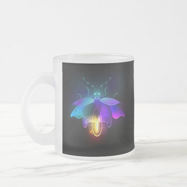 Neon Firefly on black Frosted Glass Coffee Mug (Left)