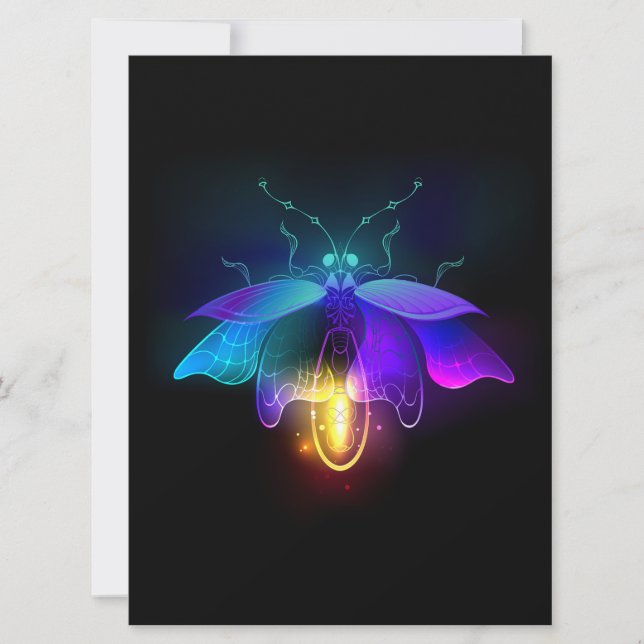 Neon Firefly on black Holiday Card (Front)