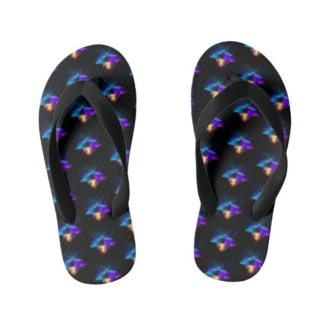 Neon Firefly on black Kid's Flip Flops (Footbed)