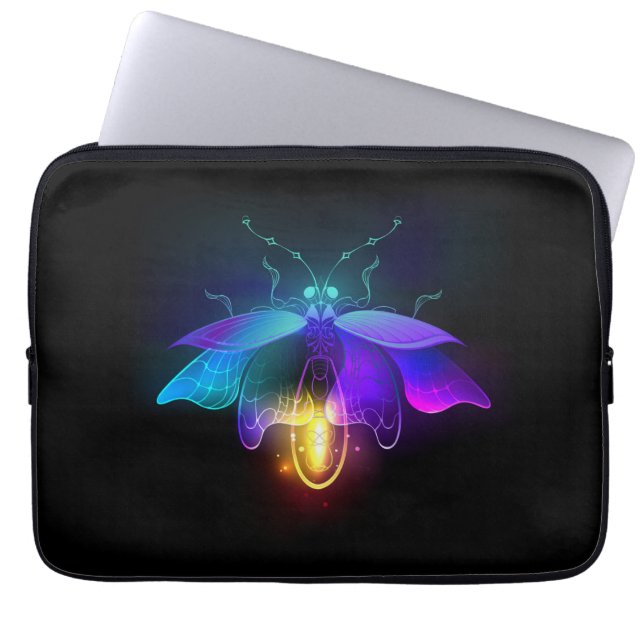 Neon Firefly on black Laptop Sleeve (Front)