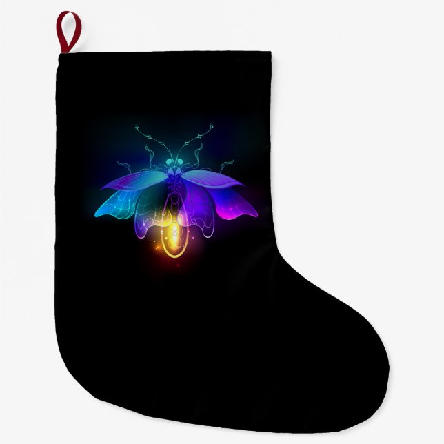 Neon Firefly on black Large Christmas Stocking (Front)
