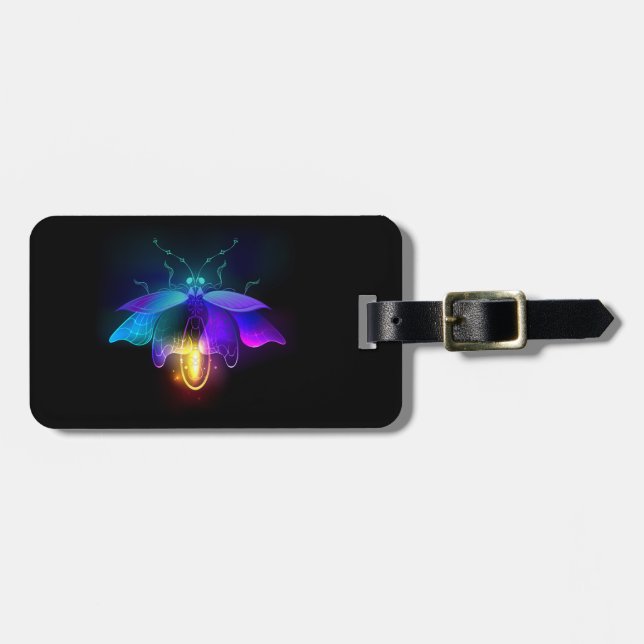 Neon Firefly on black Luggage Tag (Front Horizontal)