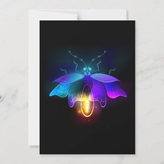 Neon Firefly on black Magnetic Invitation (Front)