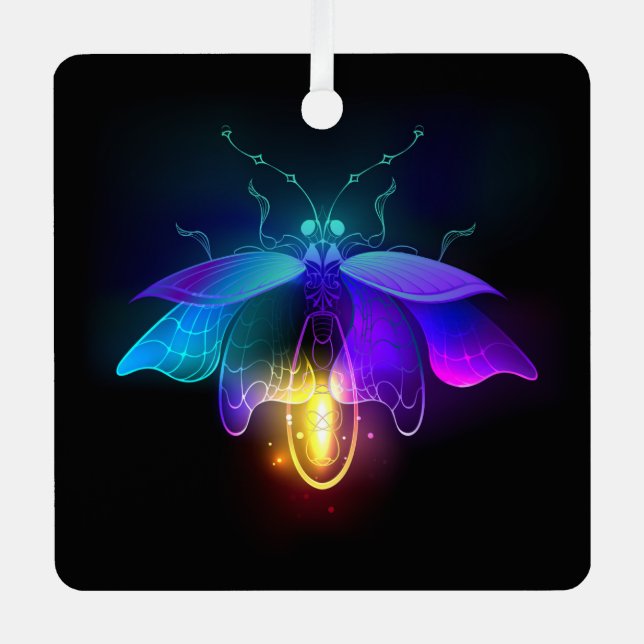Neon Firefly on black Metal Tree Decoration (Front)