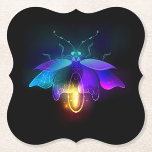 Neon Firefly on black Paper Coaster