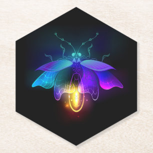 Neon Firefly on black Paper Coaster