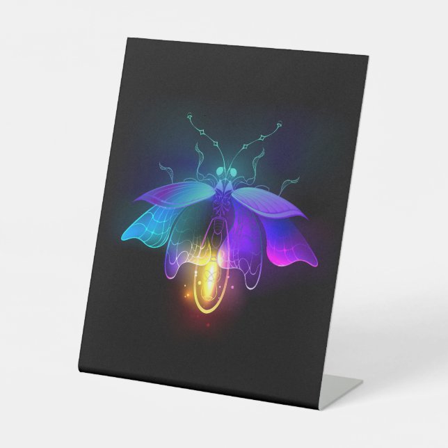 Neon Firefly on black Pedestal Sign (Front)