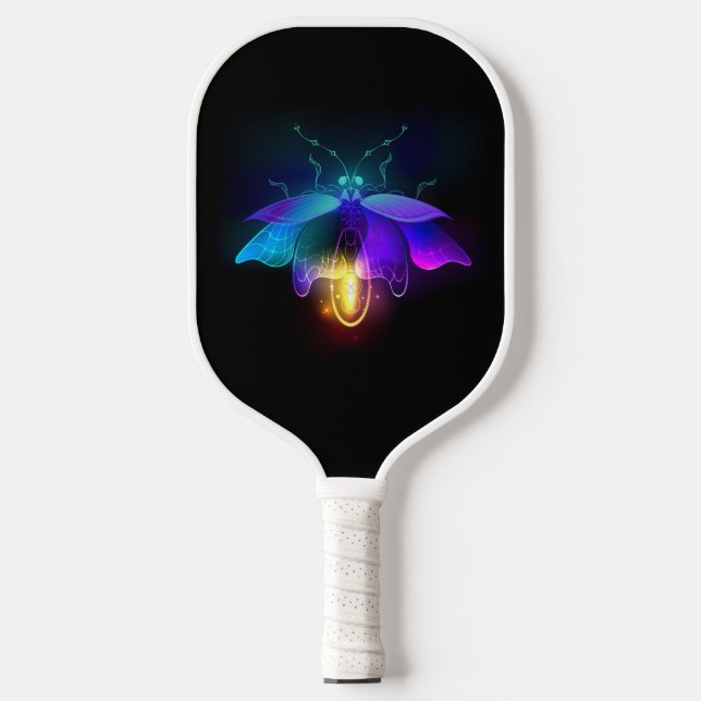 Neon Firefly on black Pickleball Paddle (Front)