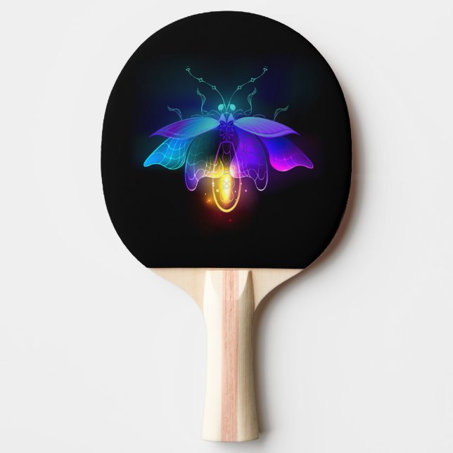 Neon Firefly on black Ping Pong Paddle (Front)