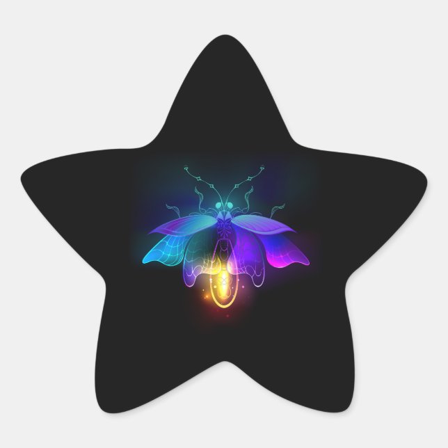Neon Firefly on black Star Sticker (Front)