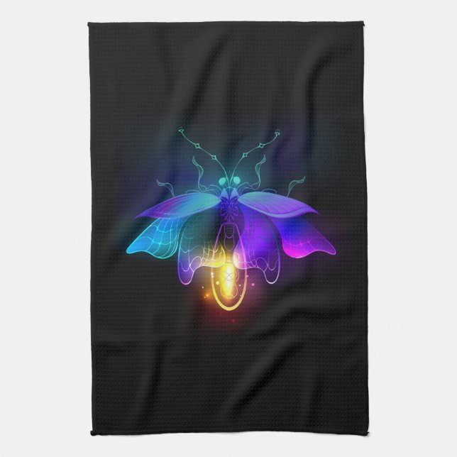 Neon Firefly on black Tea Towel (Vertical)