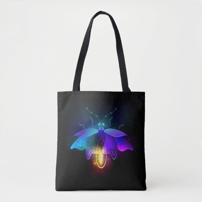 Neon Firefly on black Tote Bag (Front)