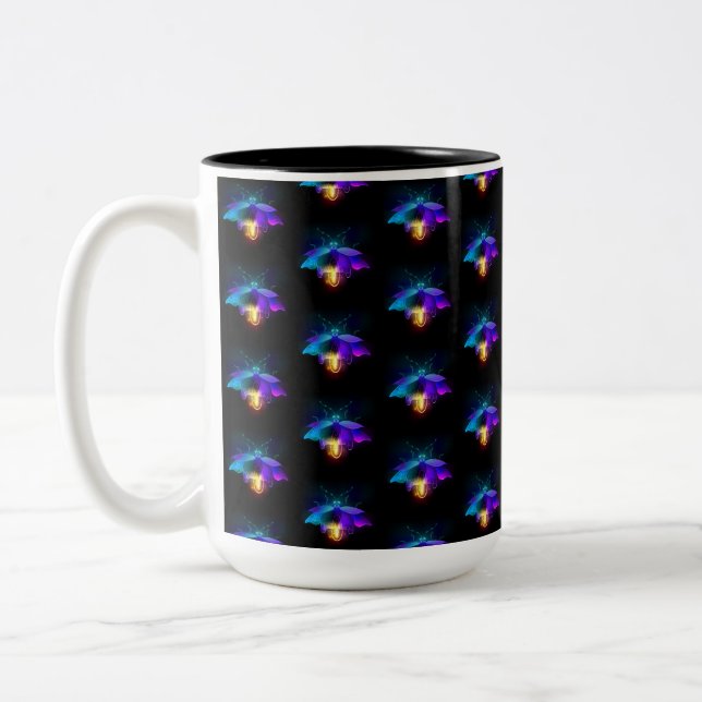 Neon Firefly on black Two-Tone Coffee Mug (Left)