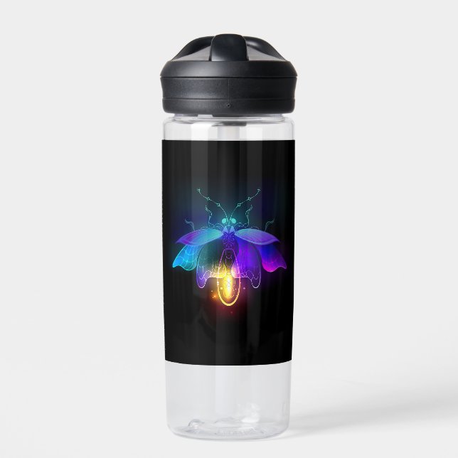 Neon Firefly on black Water Bottle (Front)