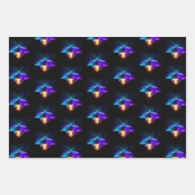 Neon Firefly on black Wrapping Paper Sheet (Front)