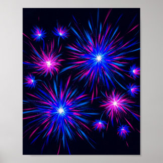 Neon Fireworks Celebration - Abstract Wall Art