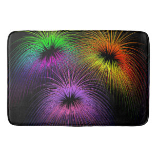 Neon Fireworks Exploding In The Sky Bath Mat