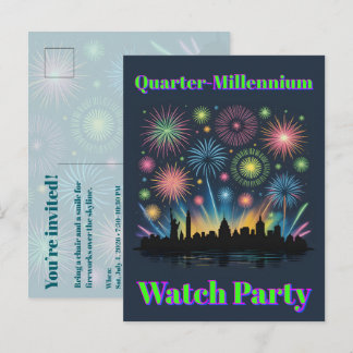 Neon Fireworks Invite • 1776–2026 Celebration Postcard