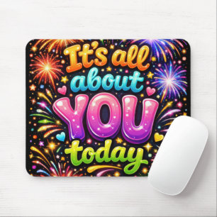Neon Fireworks with Stars and Hearts Mouse Mat