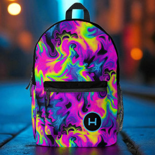 Neon Flame Tie Dye Monogram  Printed Backpack