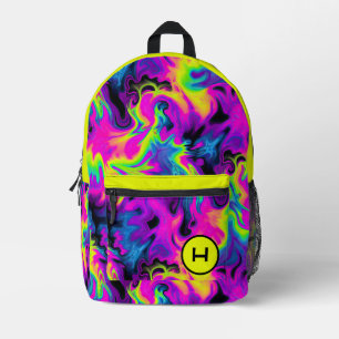 Neon Flame Tie Dye Yellow Monogram  Printed Backpack