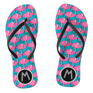 Neon Flamingos   Add Your Initial Flip Flops