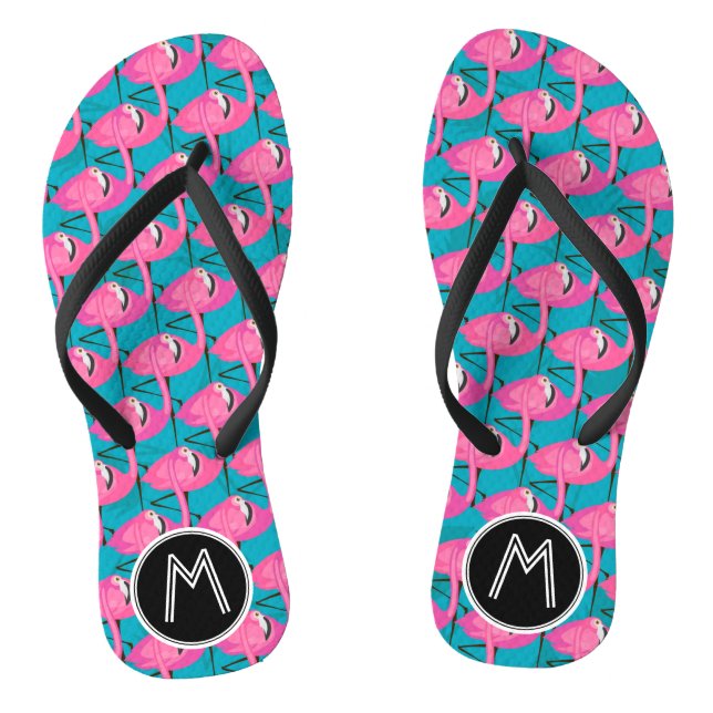 Neon Flamingos | Add Your Initial Flip Flops (Footbed)