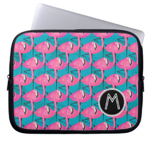 Neon Flamingos Add Your Initial Laptop Sleeve