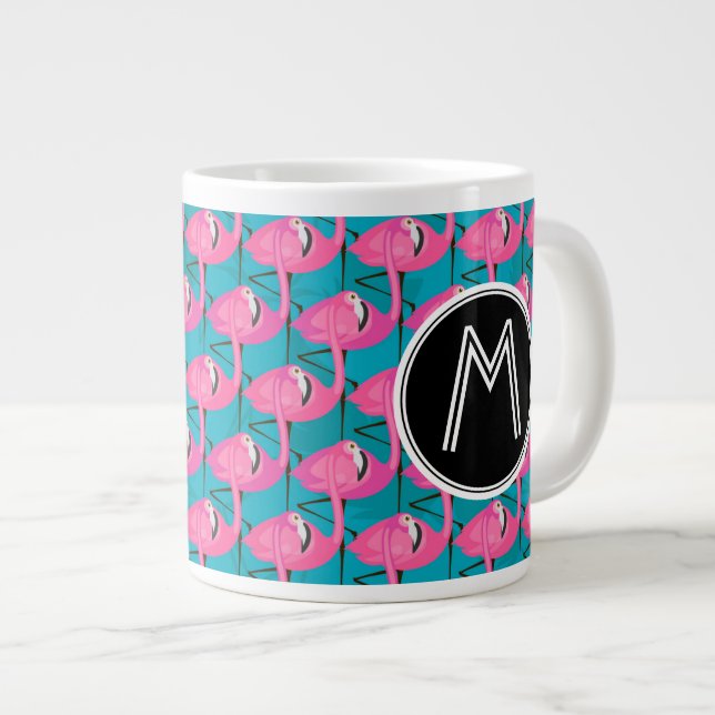 Neon Flamingos | Add Your Initial Large Coffee Mug (Front Right)