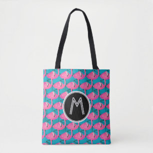 Neon Flamingos Add Your Initial Tote Bag