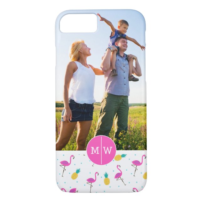 Neon Flamingos | Add Your Photo & Monogram Case-Mate iPhone Case (Back)