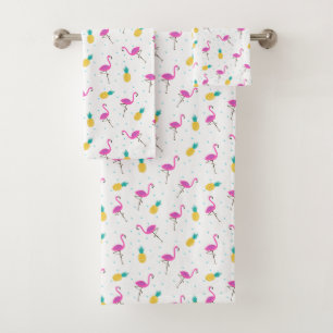 Neon Flamingos Bath Towel Set