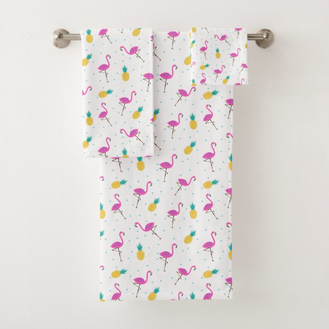 Neon Flamingos Bath Towel Set (Insitu)
