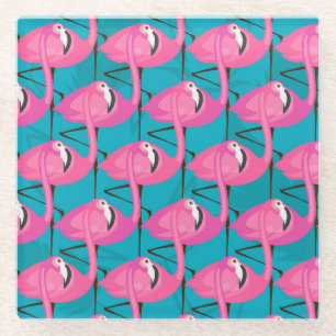 Neon Flamingos Glass Coaster