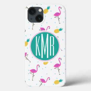 Neon Flamingos   Monogram iPhone 13 Case